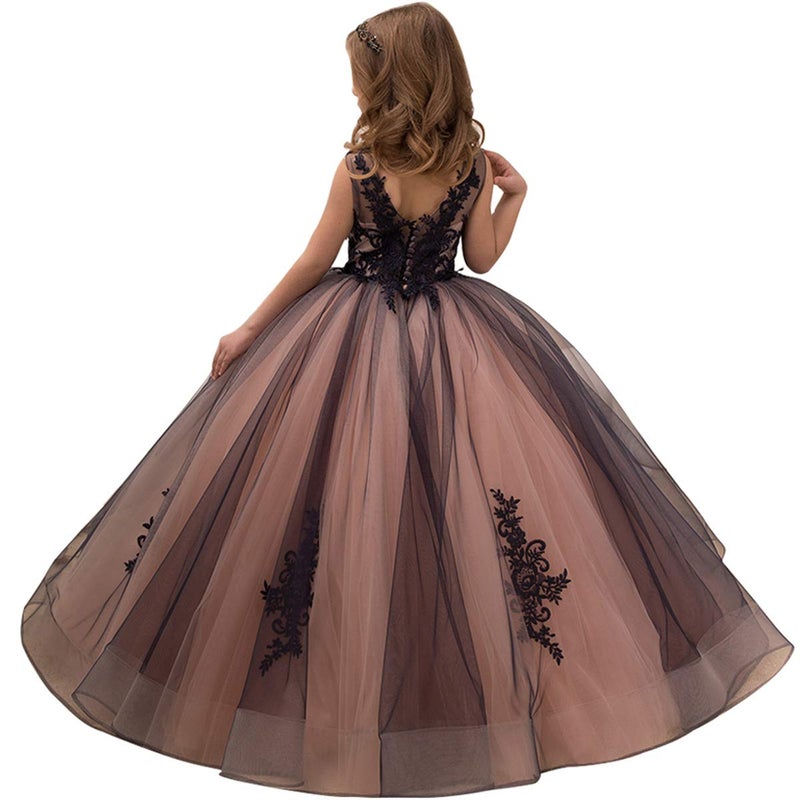 PLwedding Flower Girl Dress Kids Lace Applique Pageant Ball Gown Prom Dresses Picture Color 1 Size 4 - Image 2